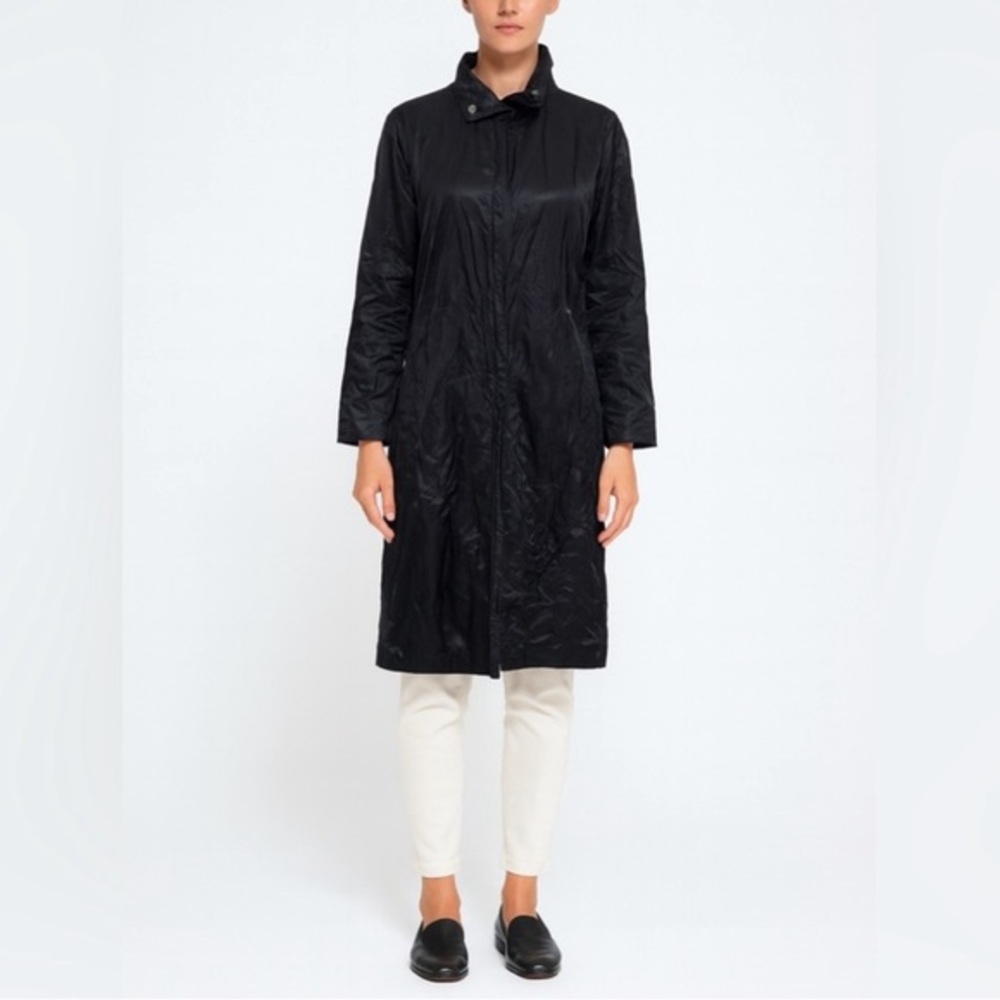 Eileen‎ Fisher Rumpled Trench Coat Women's Small Black Casual Lightweight